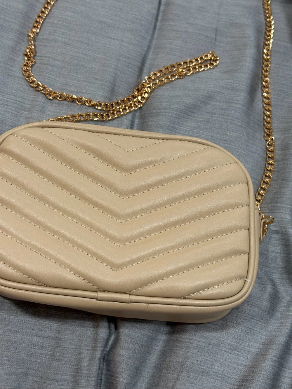 a new day Beige Quilted Crossbody with Gold Chain Strap